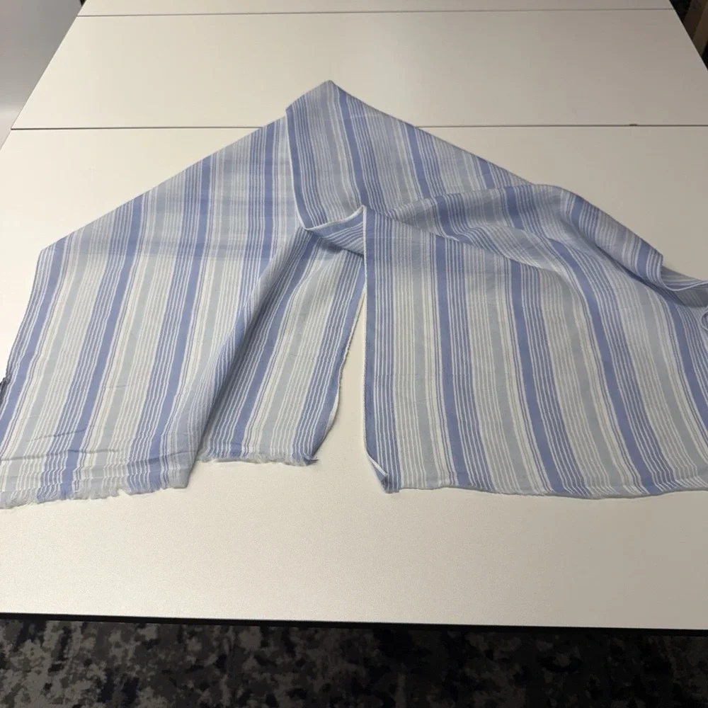 Paul & Shark Yachting Men's Scarf Blue Striped Silk Cotton Italy Fringe 14